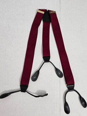 Vintage Mens CAS West Germany Burgundy Leather Elastic Suspenders Y Back Braces